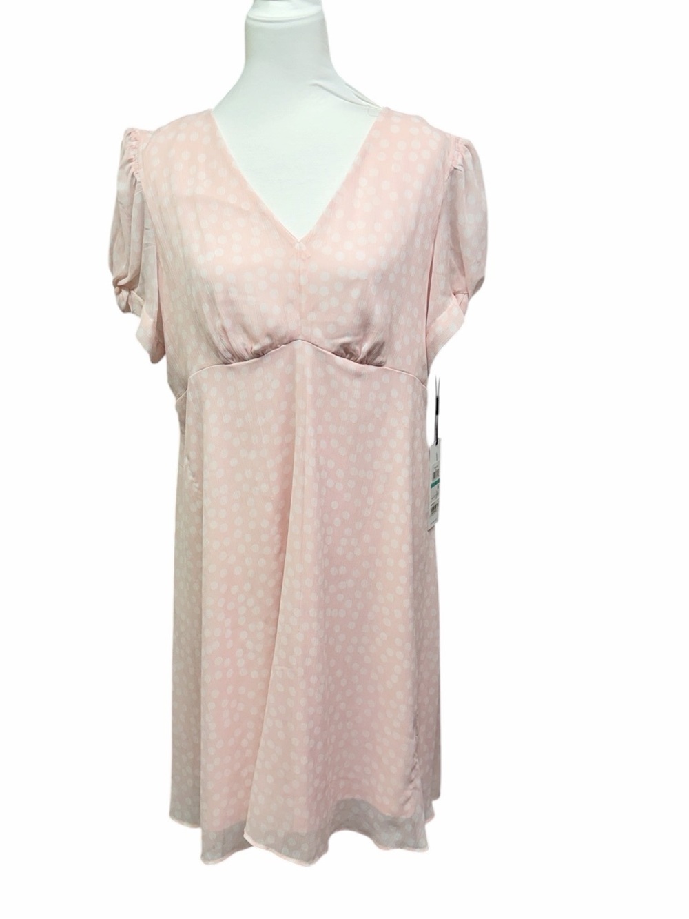 Calvin Klein Light Pink Polka Dot Short Sleeve Midi Dress